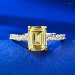 Cluster anneaux 925 réel argent 6 8 mm jaune synthétique pierre précieuse pour les femmes cocktail de bague de mariage diamant de laboratoire