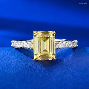 Cluster anneaux 925 réel argent 6 8 mm jaune synthétique pierre précieuse pour les femmes cocktail de bague de mariage diamant de laboratoire