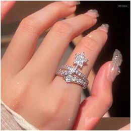 Clusterringen 925 Sier Polated Zirkon Star For Women Fashion Lovely Girl Kpop Y2K Sieraden Gift JZ599 Drop Delivery Ring DHHS9