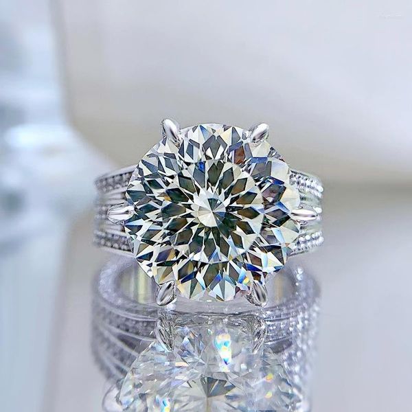 Bagues en grappe 925 argent 10-feux d'artifice de diamant à haute teneur en carbone coupe bague de proposition Super Flash de luxe européen et américain