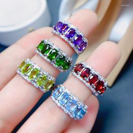 Cluster ringen 925 Silver Amethyst Garnet Topaz Gem Ring Speciale prijs om de aandacht te trekken