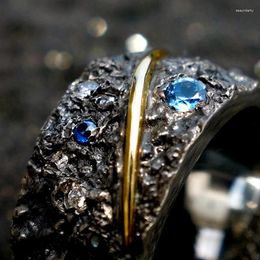 Cluster ringen 925 zilveren zwart ingelegd sterrenhemel sky blauw edelsteen paar voor vrouwen en mannen creatief licht luxe stralende sieraden cadeau