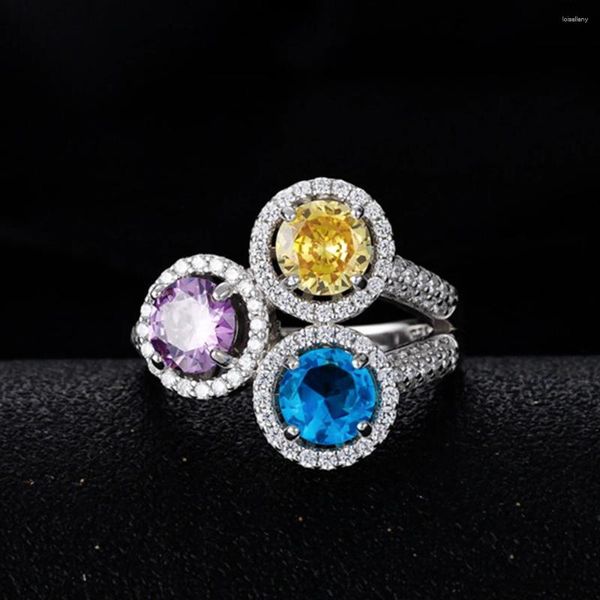 Anillos de racimo 925 color plata mujeres vintage 6 mm anillo de diamante redondo femenino brillante 5a circón diseño avanzado joyería de lujo niña vacaciones