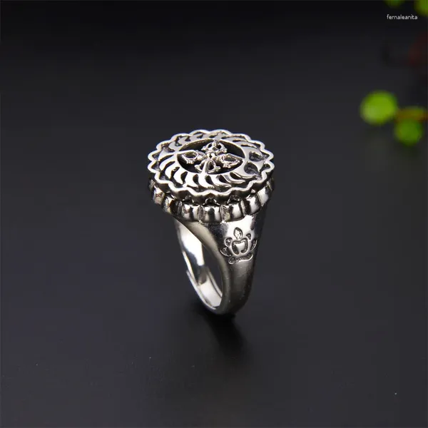 Cluster anneaux 925 Silver Cross Vajra Pestle Sterling Ring Men et Femme en vrac de femme avec une taille réglable rotatif