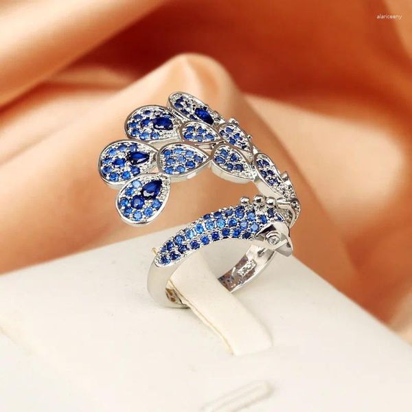 Bagues de cluster 925 Argent Délicat Smart Kingfisher Bague d'ouverture Tendance Animal Oiseau Bleu Zircon Fête Anniversaire Cadeau En Gros