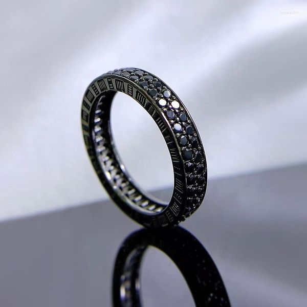 Cluster Rings 925 Silver European And American Black Diamond Row Ring Ins Cold Wind Folding Wish