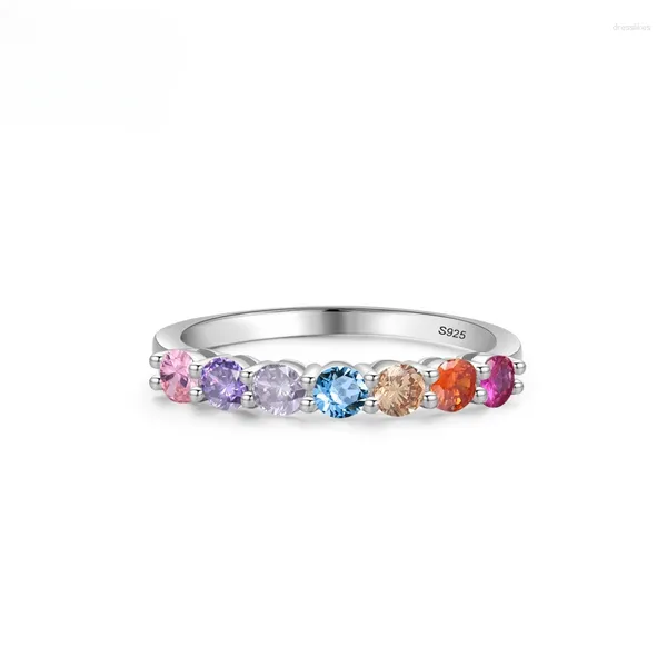 Anneaux de cluster 925 Silver exquis Rainbow Zircon Ramné Diamond Rague pour la conception de minorités féminines Bijoux de mariage élégant et polyvalent