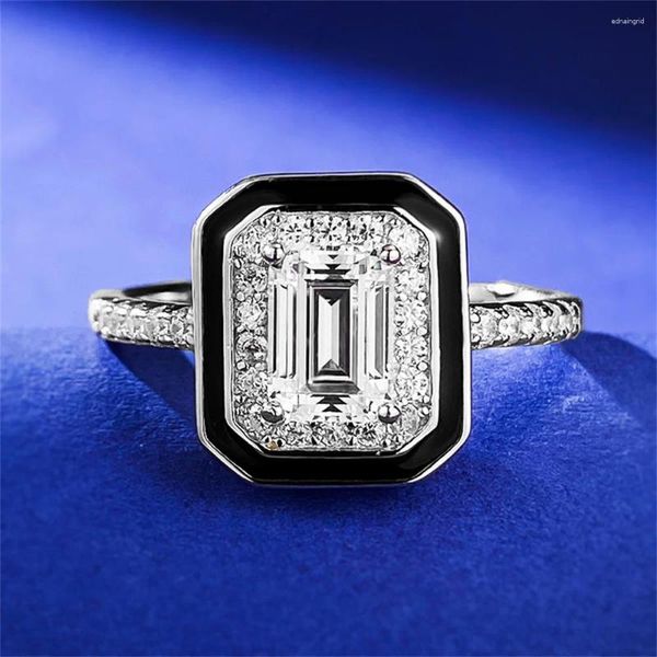 Cluster Anneaux 925 Fashion Silver Simple Emerald Cut Ring Celebrity Wholesale