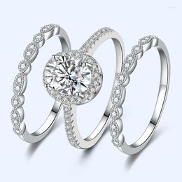 Clusterringen 925 Zilver voor vrouwen Simple Design Dubbele stapelbare sieraden Bruidsets Sets 3pc Wedding Engagement Moissanite Ring Accesso