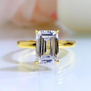 Cluster Rings 925 Silver High Carbon Diamond Emerald Cut Rectangular 7 10 Ring En Europe Et En Amérique