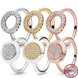 Anillos de racimo 925 plata luz lujo redondo clásico femenino Logo anillo adecuado para regalos de boda alta calidad moda Diy encanto joyería