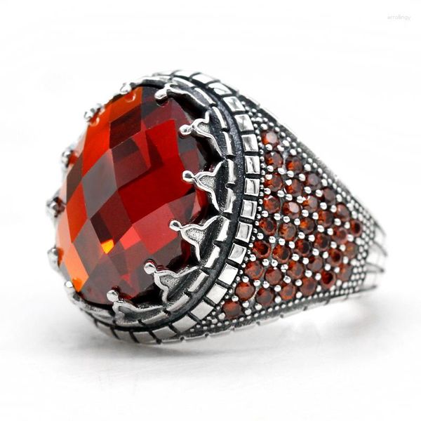 Cluster anneaux 925 Silver Men's Ring Red Zircon Jewelry Fashion Punk Women's Gift Luxury Set With Real