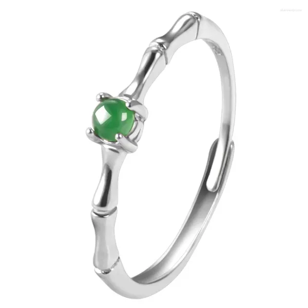 Bagues de cluster 925 Argent Naturel Vert Jadeite Boule Perles Bambou Bague Chanceuse S925 Certificat Réglable De Mariée De Luxe Jade Vintage Bijoux