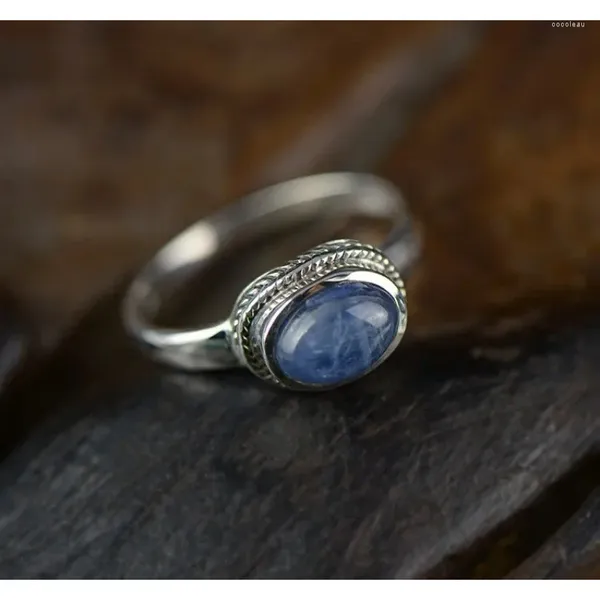 Bagues de cluster 925 Argent Naturel Kyanite Bleu Amphibole Bague