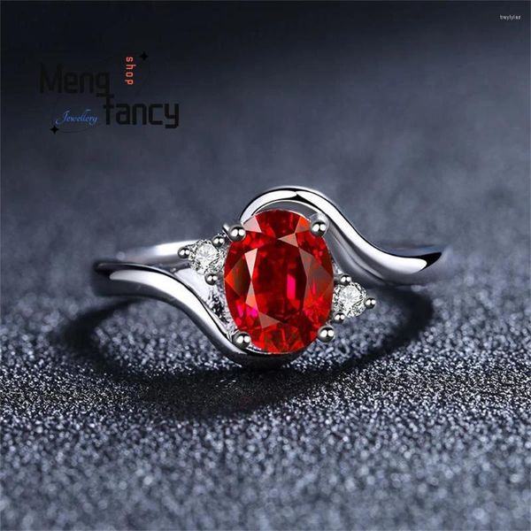 Anillos de racimo 925 Plata Natural Ruby Pareja Mujer Compromiso Anillo de citas Encantos Moda Lujo Eternidad Amor Joyería Fina Regalos de vacaciones