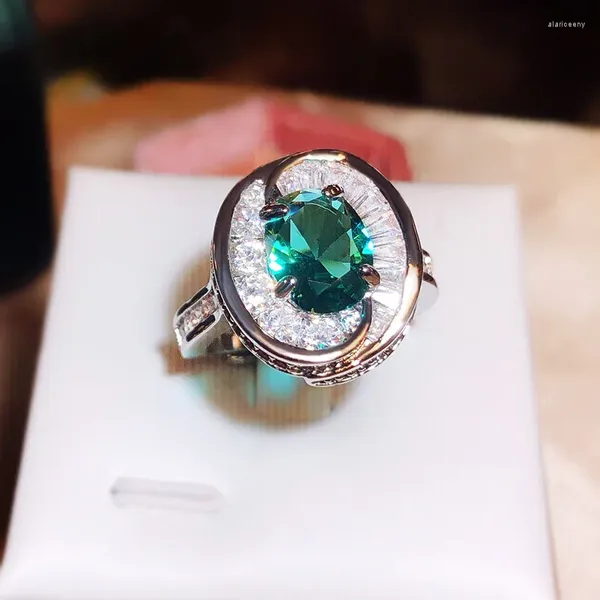 Bagues de cluster 925 Argent Néon Vert Imitation Zambie Bague Émeraude Vintage Grand Diamant Pour Femmes Fête Anniversaire Cadeau