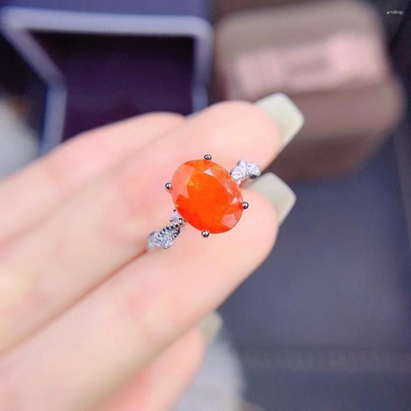 Anillos de racimo 925 Ópalo de plata Fuego raro Anillo rojo naranja natural VVS Tierra Minada Promesa de compromiso ovalada sin tratar