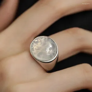 Bagues de cluster 925 Silver Open Finger Ring Élégant Blanc Jade Fleur Punk Géométrique Empilable Pour Femmes Fille Bijoux Cadeau Dropship En Gros