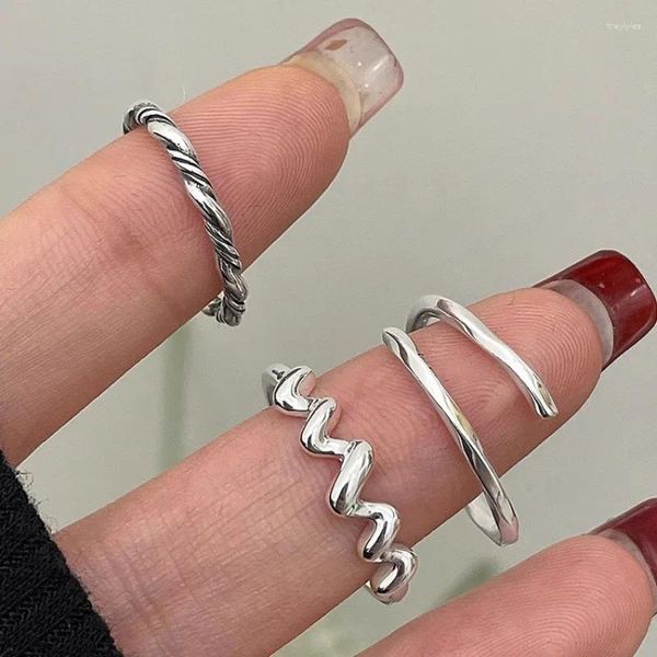 Bagues de cluster 925 Silver Open Finger Bague Spin Simple Ligne Spirale Punk Géométrique Empilable Pour Femmes Fille Bijoux Cadeau Dropship En Gros