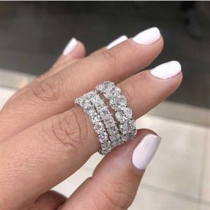 Bagues de cluster 925 Silver Pave Set Full Square Diamond Eternity Band Engagement Bijoux de mariage Taille 5 6 7 8 9 10 11 12Cluster215r