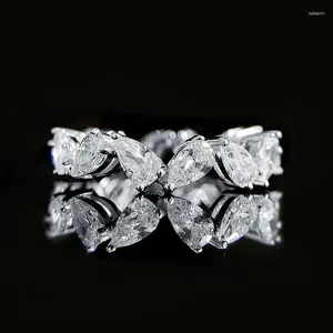 Anneaux de cluster 925 gouttes d'eau en forme de poire en argent 3 5 rangées de bague de diamant empilée de vent froid