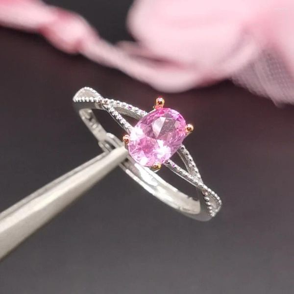 Bagues de cluster 925 Silver Pink Sapphire Ring pour femme de bureau 0.7ct 5mm 7mm fabriqué par l'homme avec placage en or blanc 18 carats