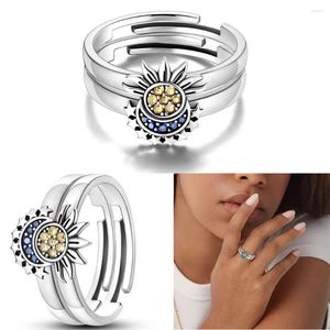 Anillos de racimo 925 Ring de riyue plateado para mujeres Sol y luna Fashion Star Jewelry Pareja Amante Regalos