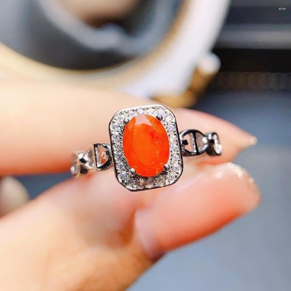 Cluster Rings 925 Silver Promise Ring Natural Orange Opal Sterling Engagement pour les femmes