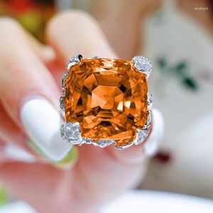 Cluster Ringen 925 Zilveren Ring Voor Vrouwen Sprankelende Champagne Topaz Edelsteen Aanpasbare Luxe Bruiloft Engagement Bruids Sieraden