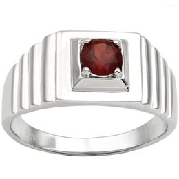 Clusterringen 925 Silver Ring Men Red Granaat 5,5 mm Crystal Natural Gemstone Sieraden Vriendje Verjaardagsgeschenk januari Stone R523RGN