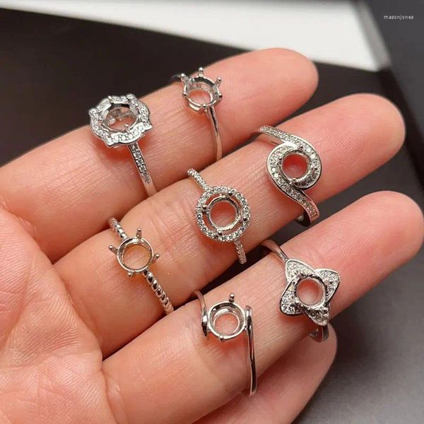 Anneaux de cluster 925 Silver Ring Réglage pour bijoux DIY 6mm Round Gemstone Blank avec 3 couches plaquées or