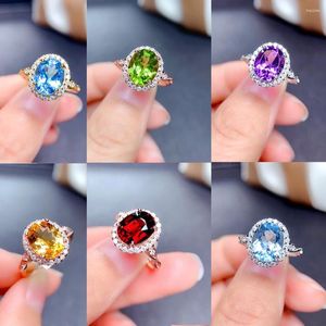 Bagues de cluster 925 Silver Vente Topaz Améthyste Citrine Péridot Rouge Grenade Oeuf Bague Femme Fête Anniversaire Bijoux Cadeau