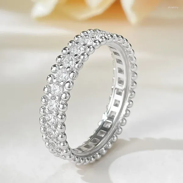 Bagues de cluster 925 Silver Simple Édition étroite Single Row Diamond Full Sky Star Bague de bord perlé pour les couples féminins de mariage