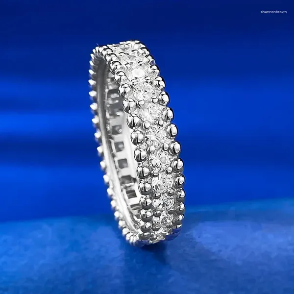 Bagues de cluster 925 Silver Simple Narrow Edition Single Row Diamond Full Sky Star Bead Edge Ring pour les couples féminins