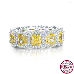 Bagues de cluster 925 Argent Sparkling 5 5mm Carré Jaune Rose Blanc Haute Carbone Diamant Bague Femme Fête Boutique Bijoux En Gros