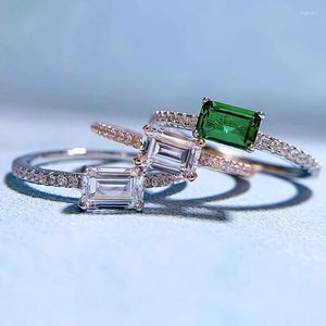 Cluster Ringen 925 Zilveren Vierkante Moissanite Wedding Bands Ring Voor Vrouwen Exquistie Eenvoudige Engagement Bridal Belofte Vinger Sieraden