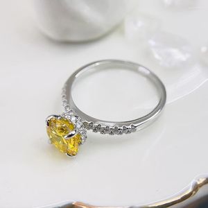 Anillos de racimo 925 joyería de plata esterlina anillo de topacio amarillo para mujeres bohemias bandas de boda anillos de anel caja