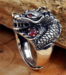 Anillos de racimo 925 plata Vintage dragón chino gema Punk abierto ajustable Lucky S925 Retro tailandés anillo para hombre encanto regalo joyería