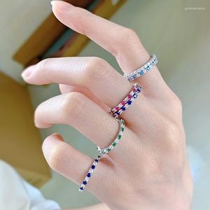 Clusterringen 925 Zilveren vrouw Luxe stapelbare volledige eeuwigheid Witblauw groen smaragd stenen bruid Sterling trouwring sieraden