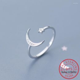 Clusterringen 925 Solid Sterling Silver Fine Jewelry Moon Star CZ Cocktail Opening Ring Sizable Bague Anillos de Prata For Women Girl Cadeau