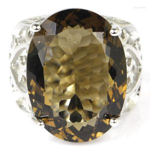 Cluster Rings 925 SOLID STERLING SILVER Ring Big Gemstone Smoky Topaz Golden Citrine Women Incontri Fidanzamento