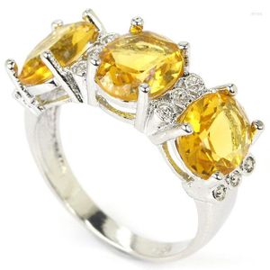 Cluster Rings 925 SOLID STERLING SILVER Ring Princess Cut Golden Citrine London Blue Topaz CZ High Trendy Polished Shiny Jewelry