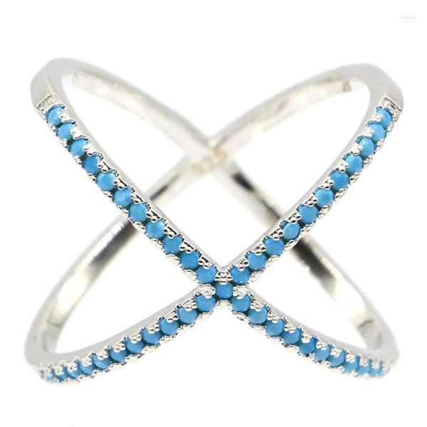 Anillos de racimo 925 Anillo de plata esterlina sólida Llamativo Fantástico Azul Turquesa Dorado Citrino Blanco CZ para mujeres Uso diario