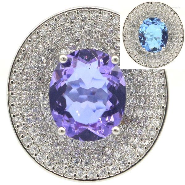 Anillos de racimo 925 anillo de plata esterlina sólido 8.5g Cambio de color Alexandrite topaz rosa morganita blanca CZ para hembras compromiso