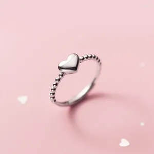 Clusterringen 925 Solid Sterling Silver Zoete Kralen Hart Open vinger verstelbare ring voor vrouwen meisje fijne sieraden