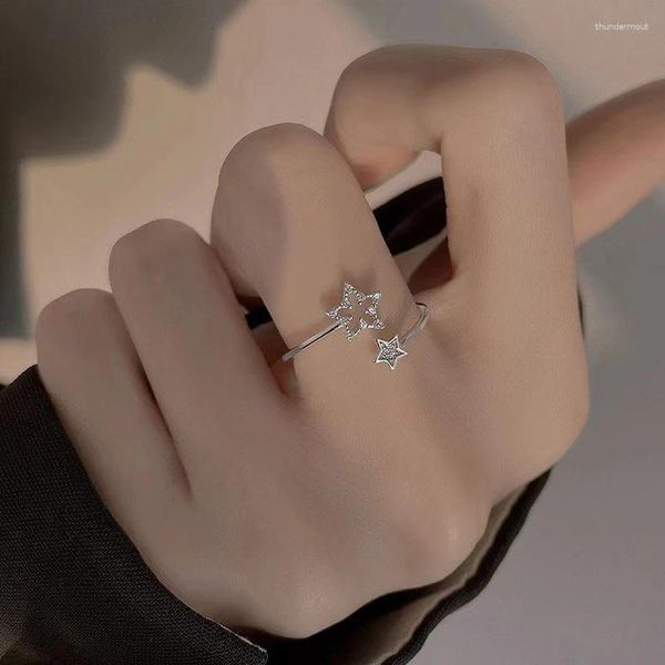 Anelli a grappolo 925 timbro argento color oro anello a stella vuota per le donne ragazza regalo di compleanno zircone dolce romantico coreano gioielli goccia