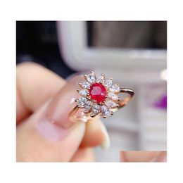 Cluster Anneaux 925 Sterling Sier Inset Burmese Ruby 2021 Mode Anneau Fille Fête Romantique Amour Cadeau Drop Delivery Bijoux Dh6Zo