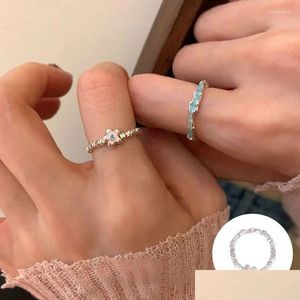 Anillos de racimo 925 Sterling Sier Irregar Anillo abierto para mujeres Chica Gota Esmalte Flor Diseño simple Joyería Regalo de cumpleaños Entrega Dhpvz