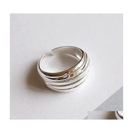 Clusterringen 925 Sterling Sier MTI Laag Ring Brede stapelbare verstelbare geometrie Cambered Surface Minimalistisch geschenk voor vrouwen Drop de Dh9GW