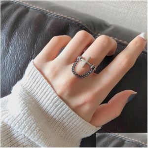 Cluster Ringen 925 Sterling Sier Ring Mode Cross Lock Chain Opening Verstelbare Trend Persoonlijkheid Mannen Vrouwen Meisjes Hand Sieraden Drop D Dhjnl